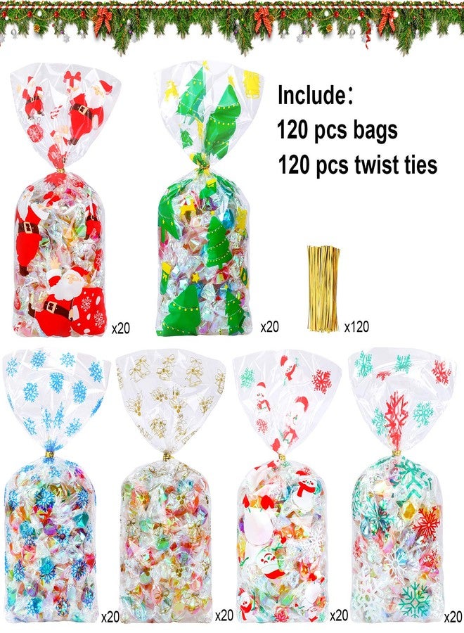 Konsait 120pcs Christmas Cellophane Bags?Xmas Clear Candy Cookie Treat Bags with Twist Ties for Bakery Biscuit Chocolate Snacks,Holiday Goody Bags, Christmas Party Favors Supplies - Image 3